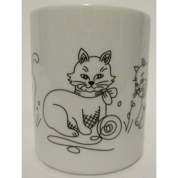 Unique Cats Playing Outline Artistic Coffee Cup Mug White Kittens Cat Play Pet - Picture 3 of 9